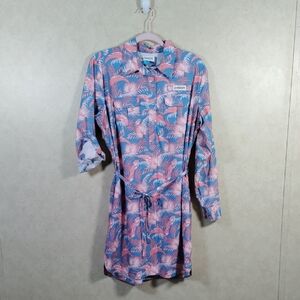 12552 Magellan blue & peach long or tabbed sleeve dress L